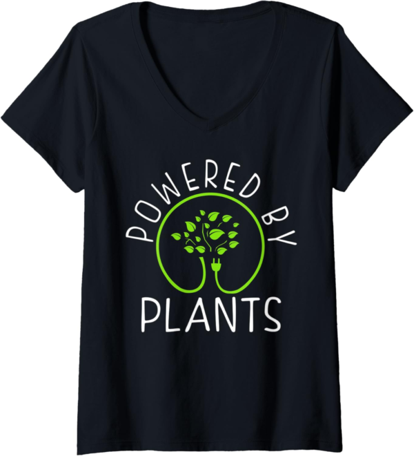 Womens Powered by Plants Vegan Vegetarian V-Neck T-Shirt - Image 2